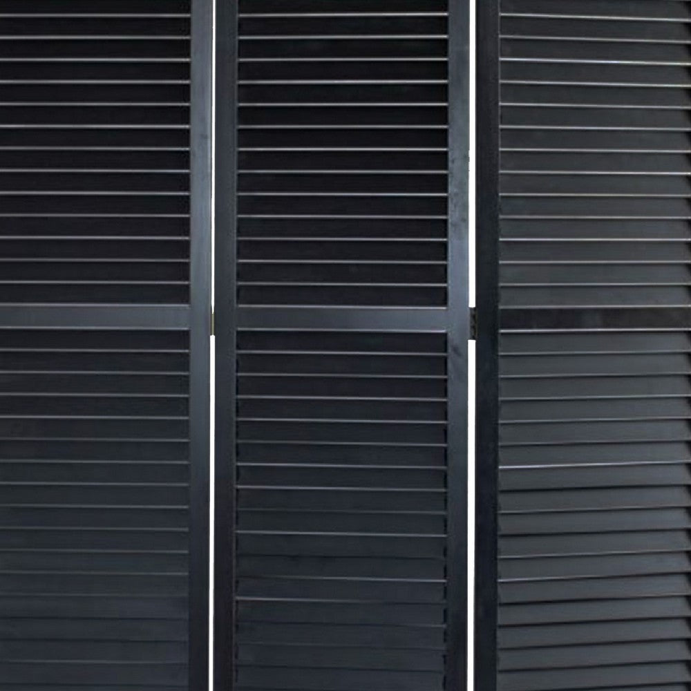 67 Inch 3 Panel Shutter Screen Room Divider, Fitted Slats, Black - BM276715