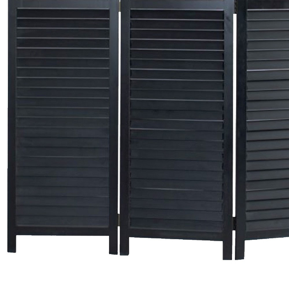 67 Inch 3 Panel Shutter Screen Room Divider, Fitted Slats, Black - BM276715