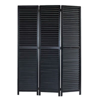 67 Inch 3 Panel Shutter Screen Room Divider, Fitted Slats, Black - BM276715