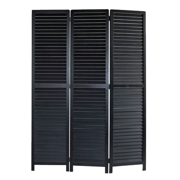 67 Inch 3 Panel Shutter Screen Room Divider, Fitted Slats, Black - BM276715