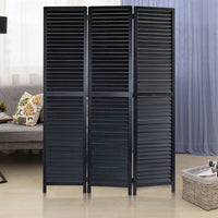67 Inch 3 Panel Shutter Screen Room Divider, Fitted Slats, Black - BM276715