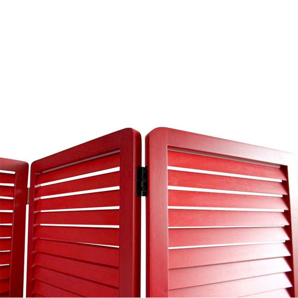 67 Inch 3 Panel Shutter Screen Room Divider, Fitted Slats, Red - BM276716