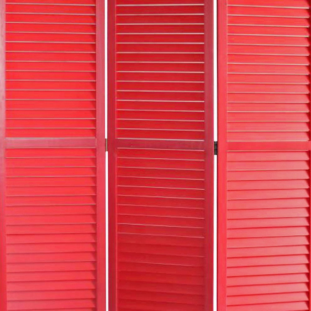 67 Inch 3 Panel Shutter Screen Room Divider, Fitted Slats, Red - BM276716