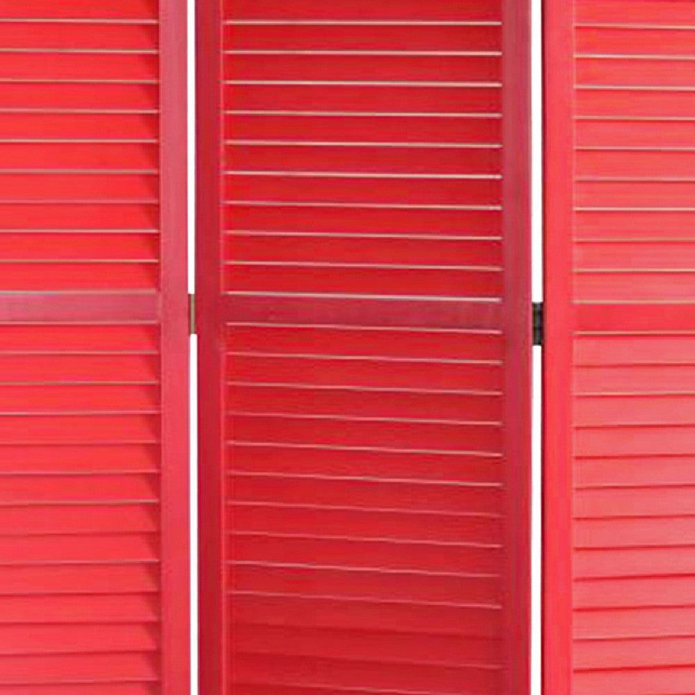 67 Inch 3 Panel Shutter Screen Room Divider, Fitted Slats, Red - BM276716