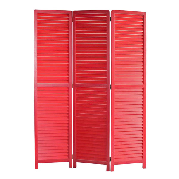 67 Inch 3 Panel Shutter Screen Room Divider, Fitted Slats, Red - BM276716