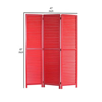 67 Inch 3 Panel Shutter Screen Room Divider, Fitted Slats, Red - BM276716