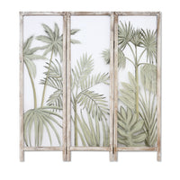 63 Inch 3 Panel Screen Room Divider, Painted Leaves, Wood Frame, Green - BM276718