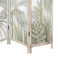 63 Inch 3 Panel Screen Room Divider, Painted Leaves, Wood Frame, Green - BM276718
