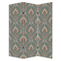 72 Inch 3 Panel Canvas Screen Room Divider, Dual Sided Baroque, White Brown - BM276719