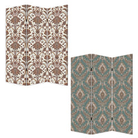 72 Inch 3 Panel Canvas Screen Room Divider, Dual Sided Baroque, White Brown - BM276719