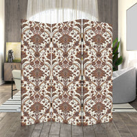 72 Inch 3 Panel Canvas Screen Room Divider, Dual Sided Baroque, White Brown - BM276719