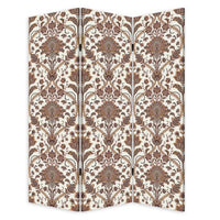 72 Inch 3 Panel Canvas Screen Room Divider, Dual Sided Baroque, White Brown - BM276719
