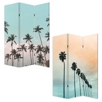 72 Inch 3 Panel Canvas Foldable Room Divider, Blue Sky, Palm Trees, Black - BM276720
