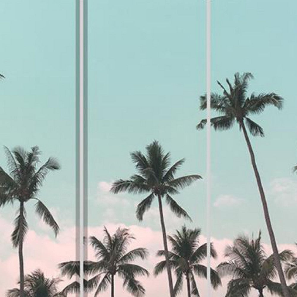 72 Inch 3 Panel Canvas Foldable Room Divider, Blue Sky, Palm Trees, Black - BM276720
