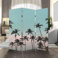 72 Inch 3 Panel Canvas Foldable Room Divider, Blue Sky, Palm Trees, Black - BM276720
