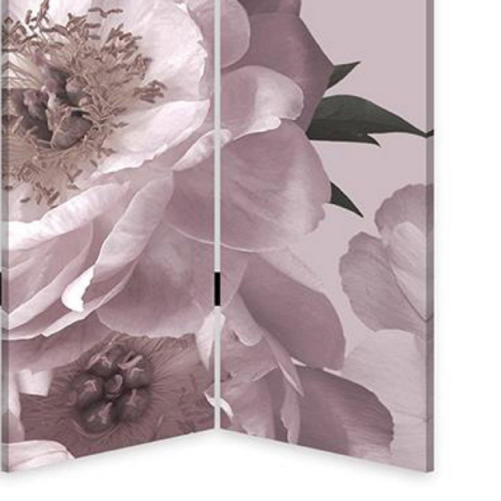 72 Inch 3 Panel Canvas Foldable Screen Room Divider, Purple Floral Design - BM276721