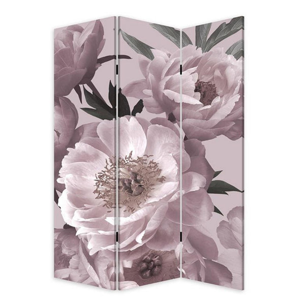 72 Inch 3 Panel Canvas Foldable Screen Room Divider, Purple Floral Design - BM276721