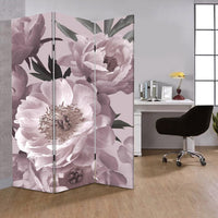 72 Inch 3 Panel Canvas Foldable Screen Room Divider, Purple Floral Design - BM276721