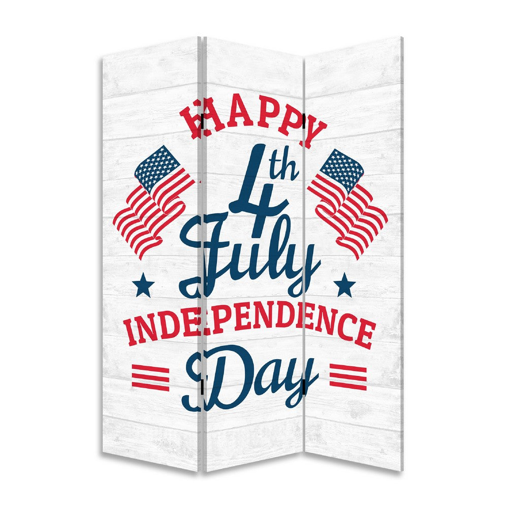 72 Inch 3 Panel Canvas Room Divider, Independence Day, Flag, Blue, Red - BM276726