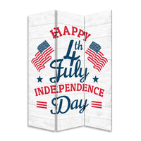 72 Inch 3 Panel Canvas Room Divider, Independence Day, Flag, Blue, Red - BM276726