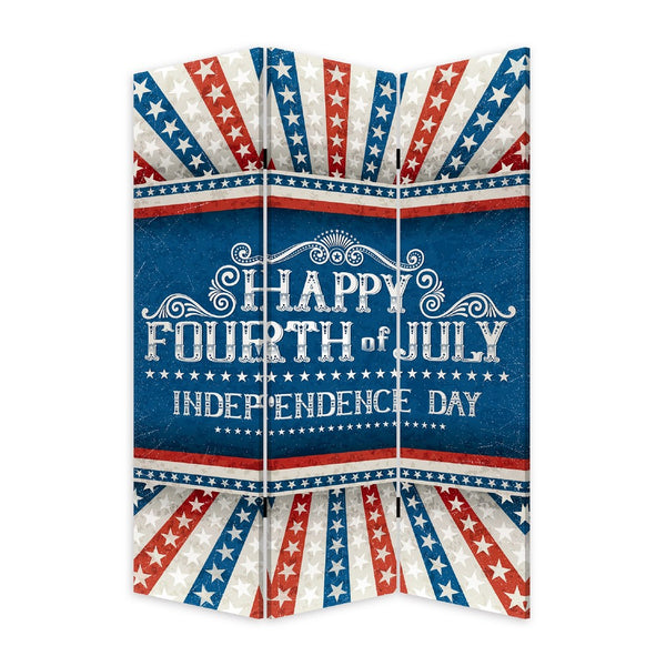 72 Inch 3 Panel Canvas Room Divider, Independence Day, Flag, Blue, Red - BM276726