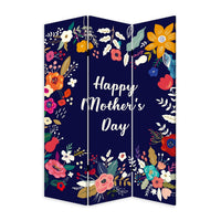 72 Inch 3 Panel Canvas Room Divider, Black Painted Mothers Day, White - BM276727