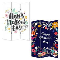 72 Inch 3 Panel Canvas Room Divider, Black Painted Mothers Day, White - BM276727