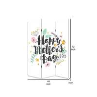 72 Inch 3 Panel Canvas Room Divider, Black Painted Mothers Day, White - BM276727