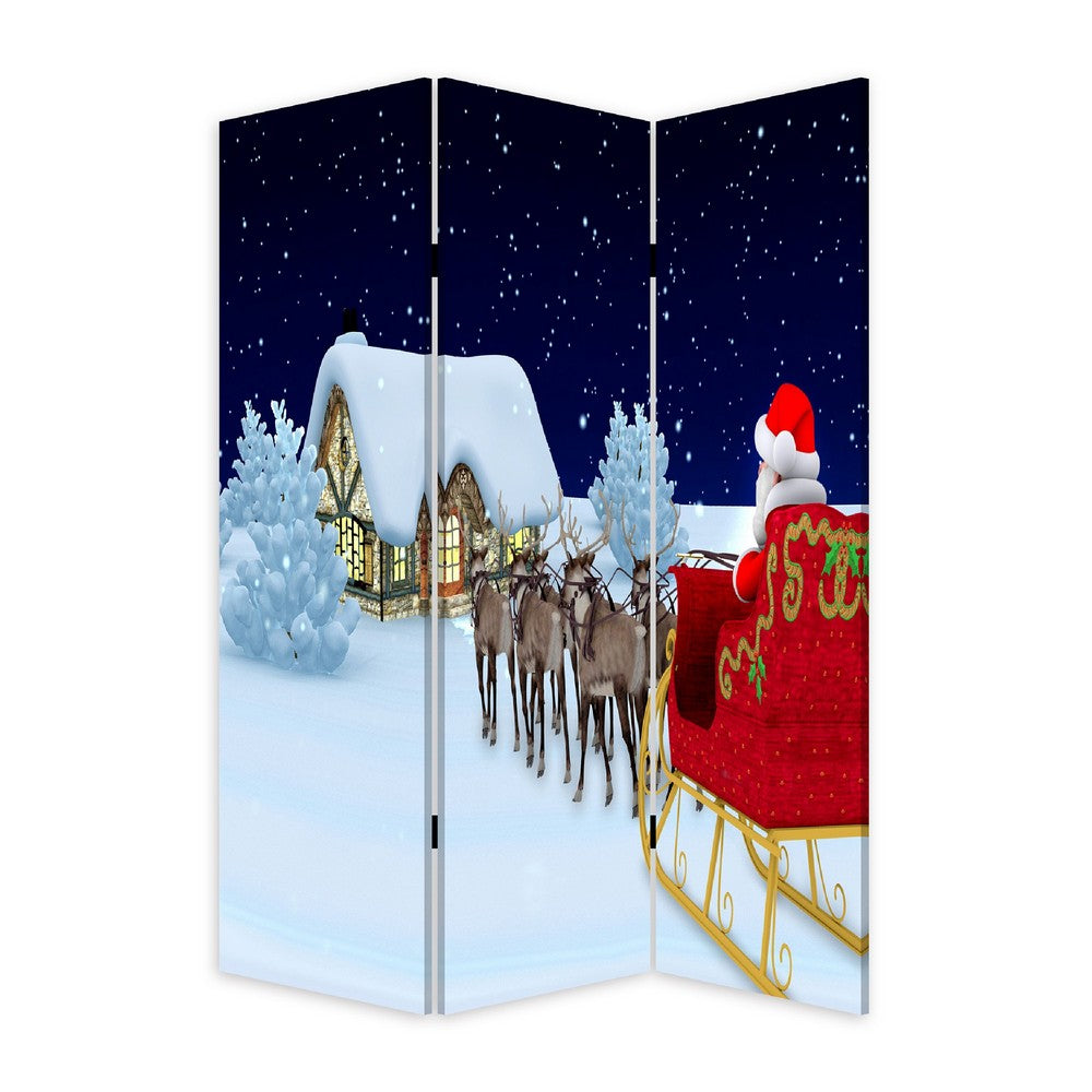 72 Inch 3 Panel Canvas Screen Room Divider, Painted Christmas Tree, Green - BM276728