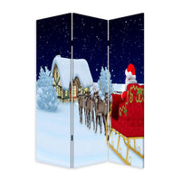 72 Inch 3 Panel Canvas Screen Room Divider, Painted Christmas Tree, Green - BM276728