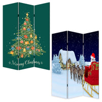 72 Inch 3 Panel Canvas Screen Room Divider, Painted Christmas Tree, Green - BM276728