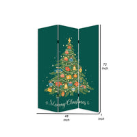 72 Inch 3 Panel Canvas Screen Room Divider, Painted Christmas Tree, Green - BM276728