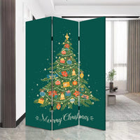 72 Inch 3 Panel Canvas Screen Room Divider, Painted Christmas Tree, Green - BM276728