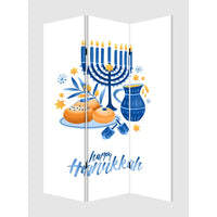 72 Inch 3 Panel Canvas Foldable Room Divider, Hanukkah Symbol, Multicolor - BM276729
