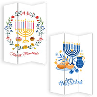 72 Inch 3 Panel Canvas Foldable Room Divider, Hanukkah Symbol, Multicolor - BM276729