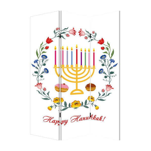 72 Inch 3 Panel Canvas Foldable Room Divider, Hanukkah Symbol, Multicolor - BM276729