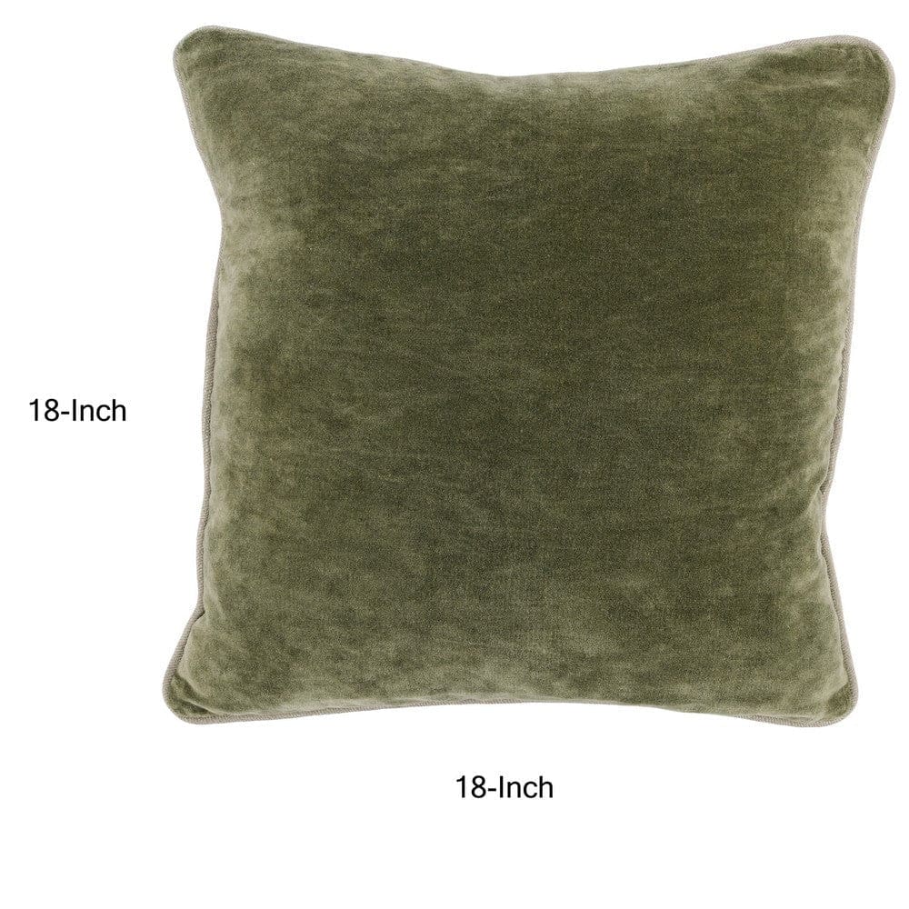 Hillary 18 Inch Square Velvet Decorative Throw Pillow, Welt Cord, Green By Casagear Home