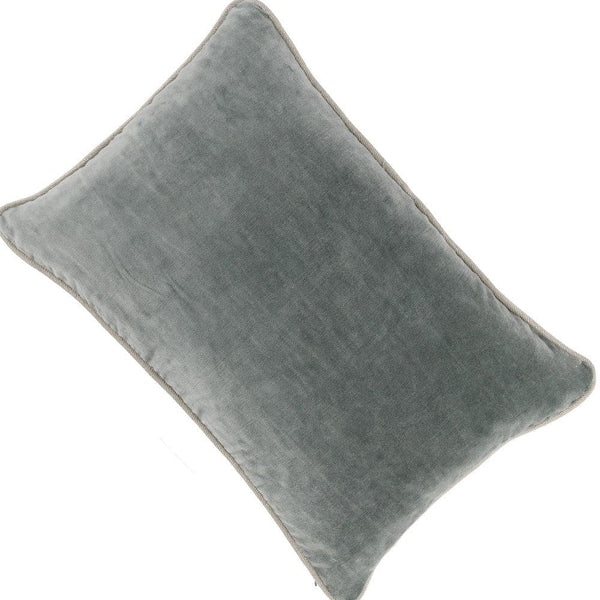 Hillary 20 Inch Velvet Welt Decorative Lumbar Throw Pillow, Sage Green By Casagear Home