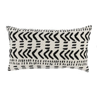 26 Inch Cotton Decorative Lumbar Throw Pillow, Tribal Pattern, Black, White By Casagear Home