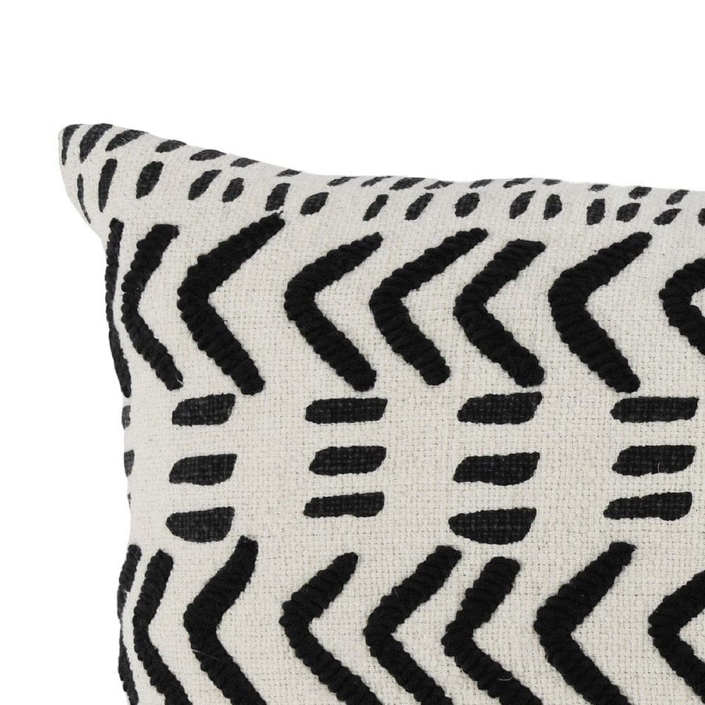 26 Inch Cotton Decorative Lumbar Throw Pillow, Tribal Pattern, Black, White By Casagear Home