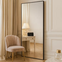 40 Inch Wood Wall Mirror, Rectangular Thin Frame, Black - BM277041