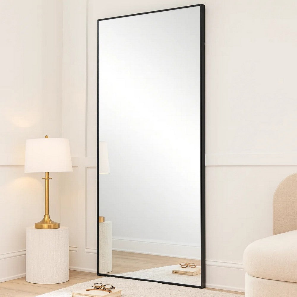 40 Inch Wood Wall Mirror, Rectangular Thin Frame, Black - BM277041