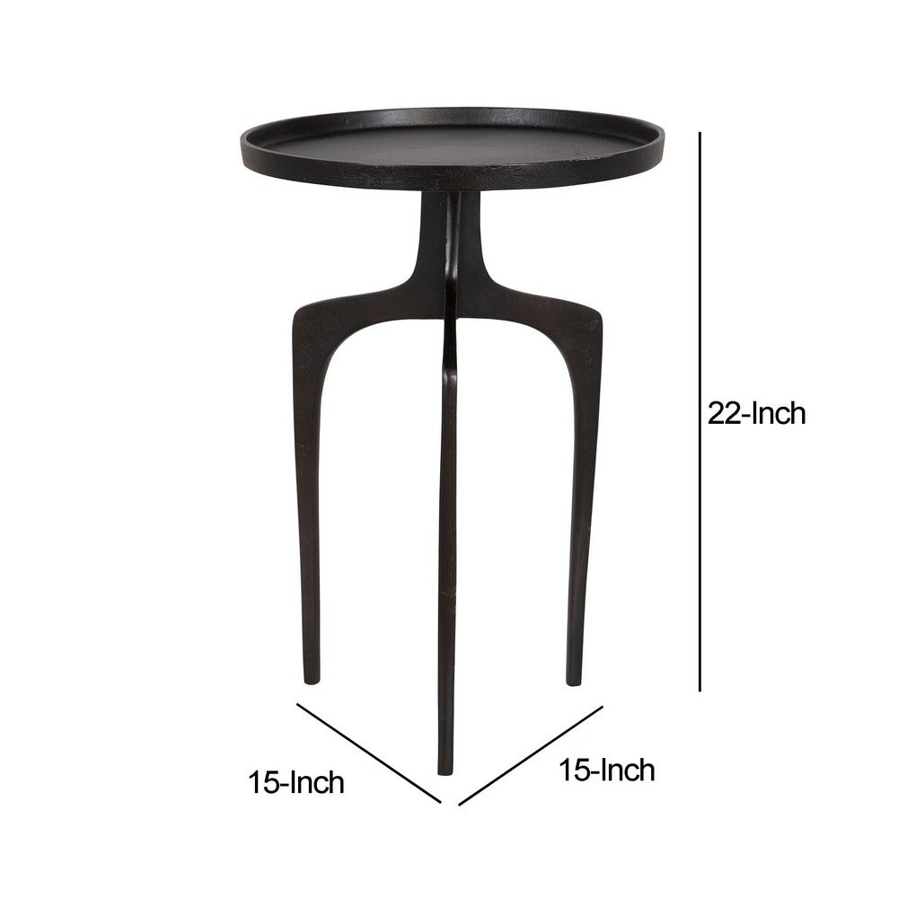 22 Inch Metal Round Accent Table, Three Curved Legs, Antique Brown - BM277047
