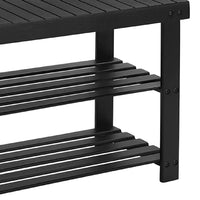 Roy 28 Inch Shoe Bench, 2 Tier Storage Rack, Bamboo Frame, Black - BM277149