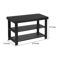 Roy 28 Inch Shoe Bench, 2 Tier Storage Rack, Bamboo Frame, Black - BM277149