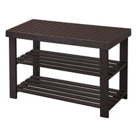 Roy 28 Inch Shoe Bench, 2 Tier Storage Rack, Bamboo Frame, Espresso Brown - BM277150