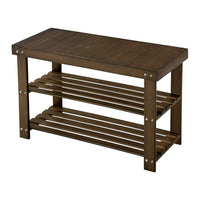 Roy 28 Inch Shoe Bench, 2 Tier Storage Rack, Bamboo Frame, Walnut Brown - BM277151