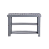 Roy 28 Inch Shoe Bench, 2 Tier Storage Rack, Bamboo Frame, Gray - BM277152