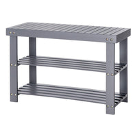 Roy 28 Inch Shoe Bench, 2 Tier Storage Rack, Bamboo Frame, Gray - BM277152