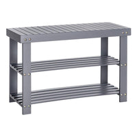 Roy 28 Inch Shoe Bench, 2 Tier Storage Rack, Bamboo Frame, Gray - BM277152